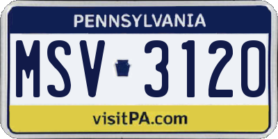 PA license plate MSV3120