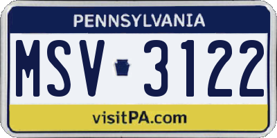 PA license plate MSV3122