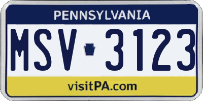 PA license plate MSV3123