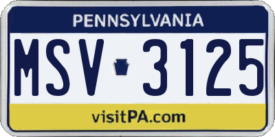 PA license plate MSV3125