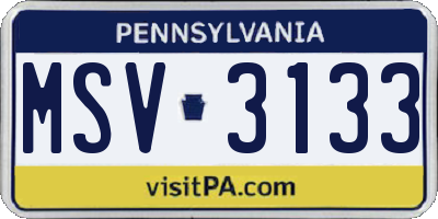 PA license plate MSV3133