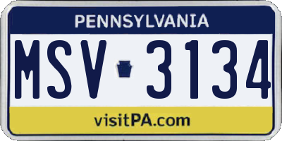 PA license plate MSV3134