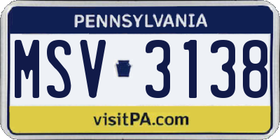 PA license plate MSV3138