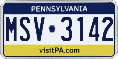 PA license plate MSV3142