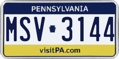 PA license plate MSV3144