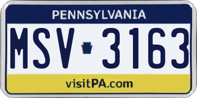 PA license plate MSV3163