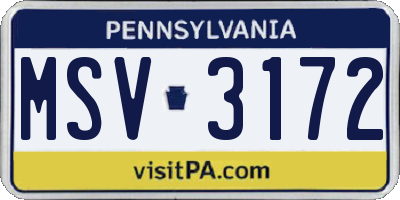 PA license plate MSV3172