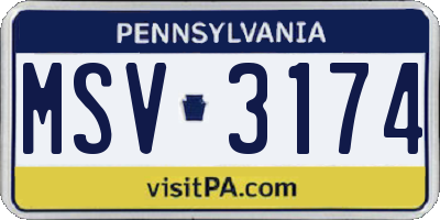 PA license plate MSV3174