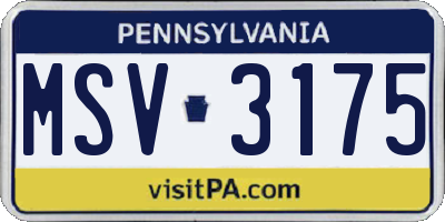 PA license plate MSV3175