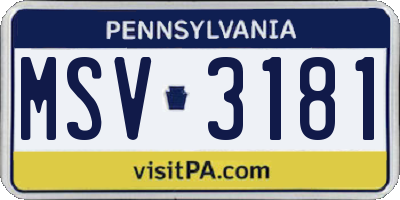 PA license plate MSV3181