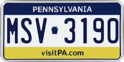 PA license plate MSV3190