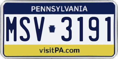 PA license plate MSV3191
