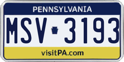 PA license plate MSV3193