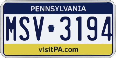 PA license plate MSV3194