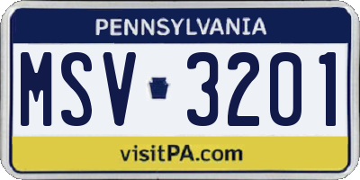 PA license plate MSV3201