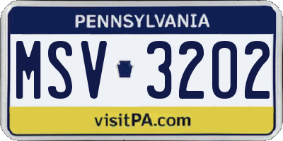 PA license plate MSV3202