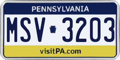 PA license plate MSV3203