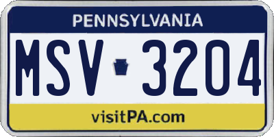 PA license plate MSV3204