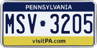 PA license plate MSV3205