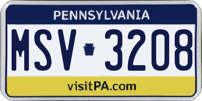 PA license plate MSV3208