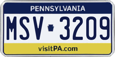 PA license plate MSV3209