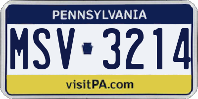 PA license plate MSV3214