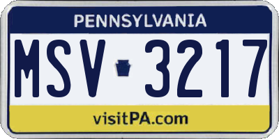 PA license plate MSV3217