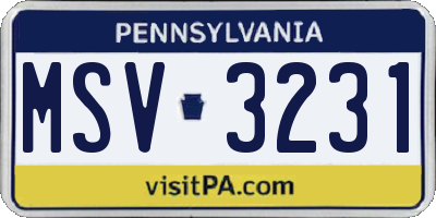 PA license plate MSV3231
