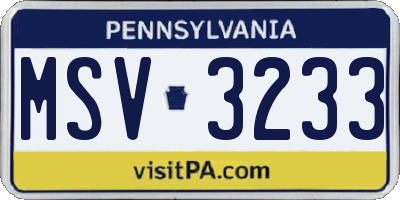 PA license plate MSV3233