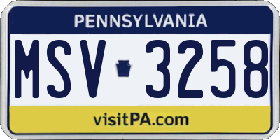 PA license plate MSV3258