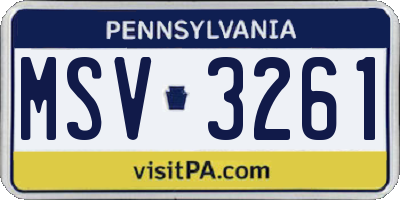 PA license plate MSV3261