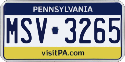 PA license plate MSV3265