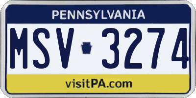 PA license plate MSV3274