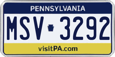 PA license plate MSV3292