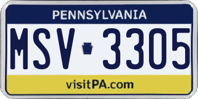 PA license plate MSV3305