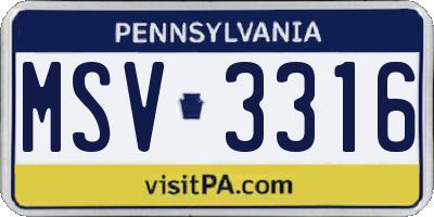 PA license plate MSV3316