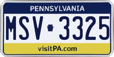 PA license plate MSV3325