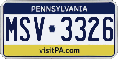 PA license plate MSV3326