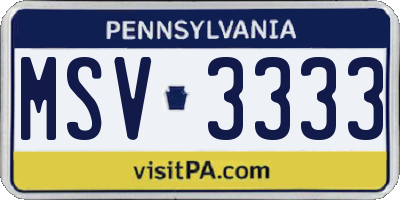 PA license plate MSV3333