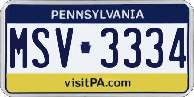 PA license plate MSV3334