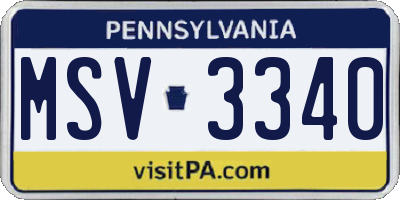 PA license plate MSV3340