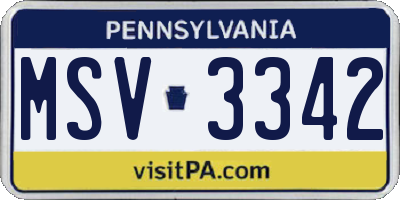 PA license plate MSV3342