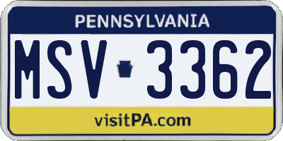 PA license plate MSV3362