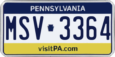 PA license plate MSV3364