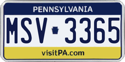 PA license plate MSV3365