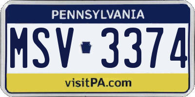 PA license plate MSV3374