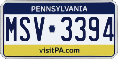 PA license plate MSV3394