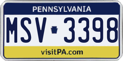 PA license plate MSV3398