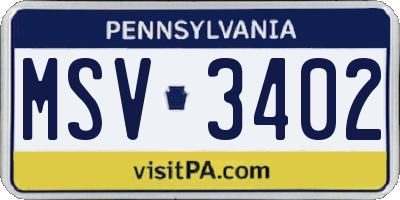 PA license plate MSV3402