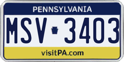 PA license plate MSV3403